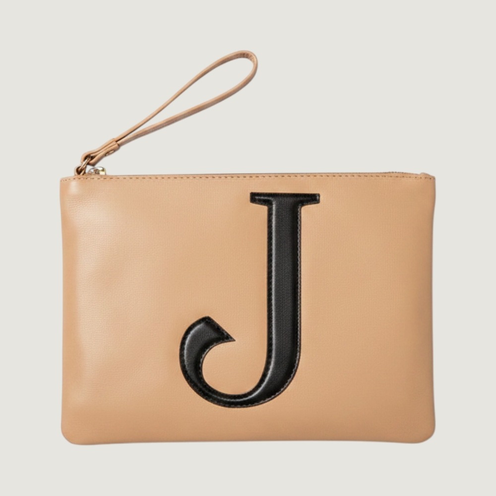 American Leather Co Dover Leather Monogram Wristlet Pouch J Initial A695178 - Picture 2 of 4